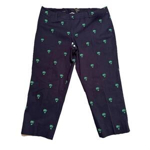 Talbots Woman Petite Heritage Palm Tree Embroidery Cropped Navy Blue Pants 14WP